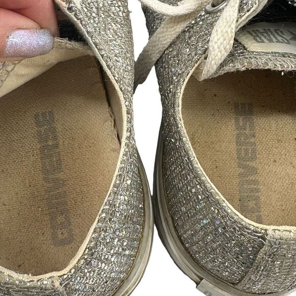 Converse All Star Low Top Sneakers Silver Glitter Womens Size 7 Prom Wedding - Picture 8 of 10